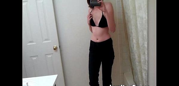  Young teen filming selfshot and gets naked